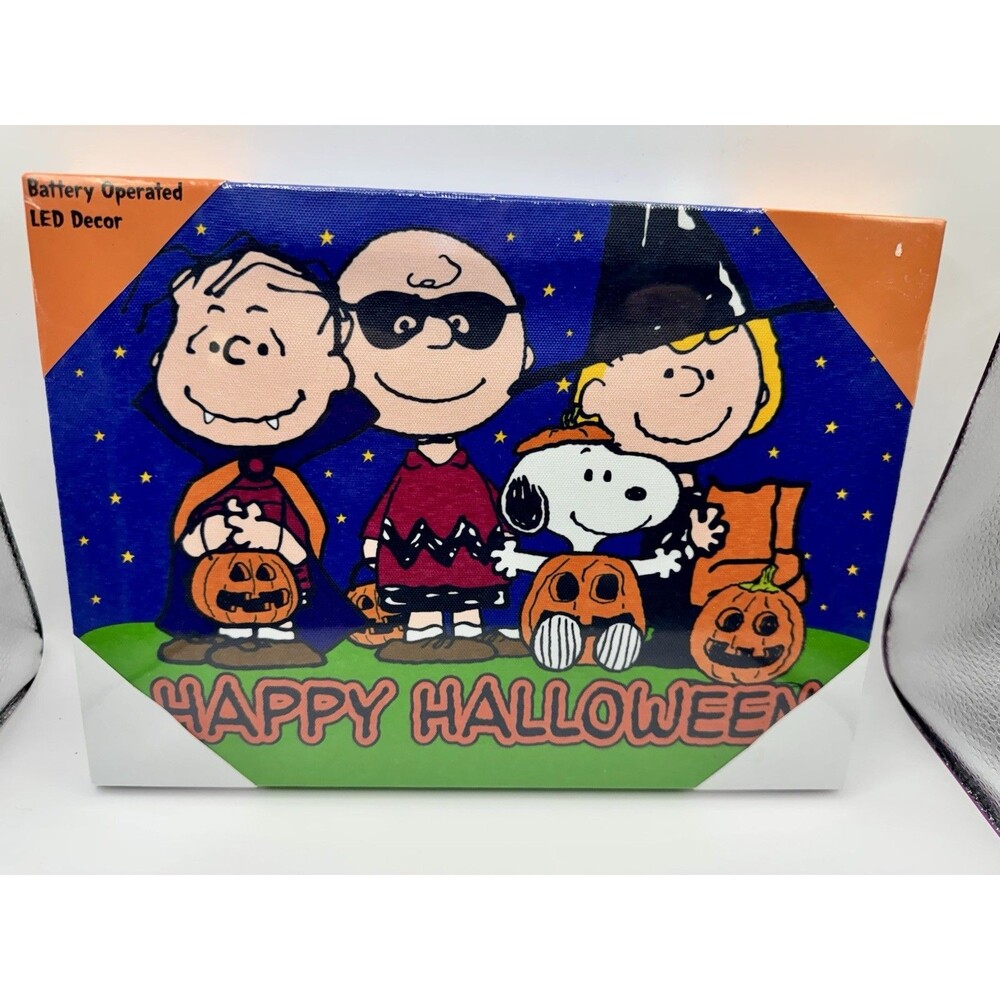 Peanuts Charlie Brown & Gang "Happy Halloween" Battery LED Picture Lights Up NEW